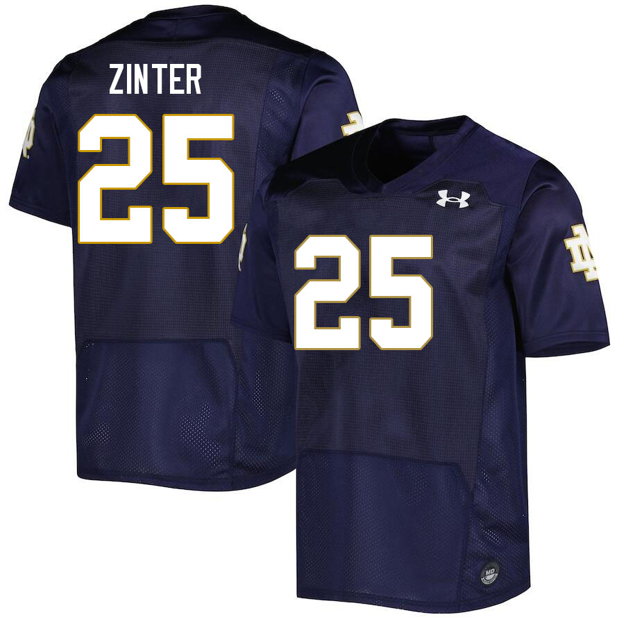 Men #25 Preston Zinter Notre Dame Fighting Irish College Football Jerseys Stitched-Navy - Click Image to Close